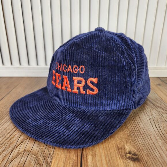 VTG Chicago Bears Corduroy Snapback Hat AJD 80s NFL Cap Blue Orange Taiwan Sport - Picture 1 of 11